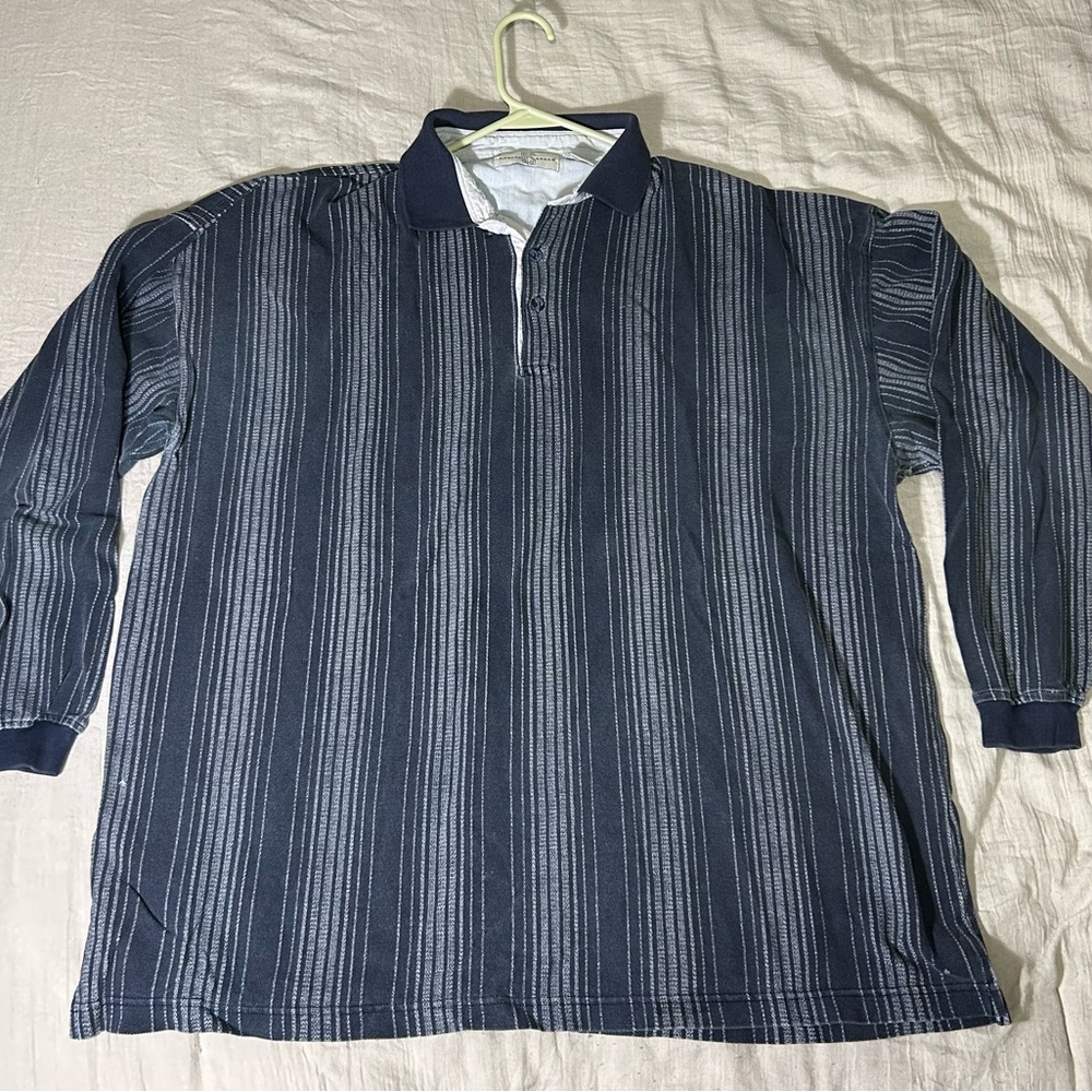 Robert Stock Striped Long Sleeve Polo Shirt